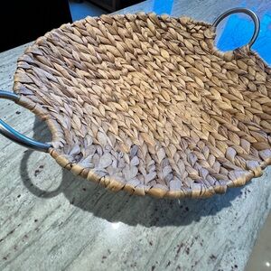 Pier 1 Woven Basket with Metal Handles
